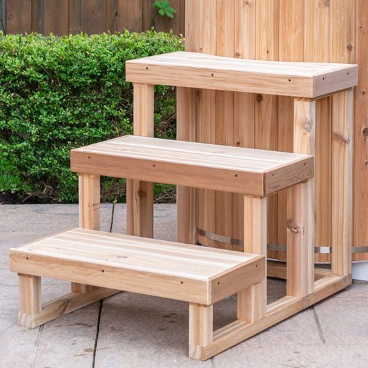 3 Tier Steps for Cold Plunge - Knotty Red Cedar - Grand Alfresco