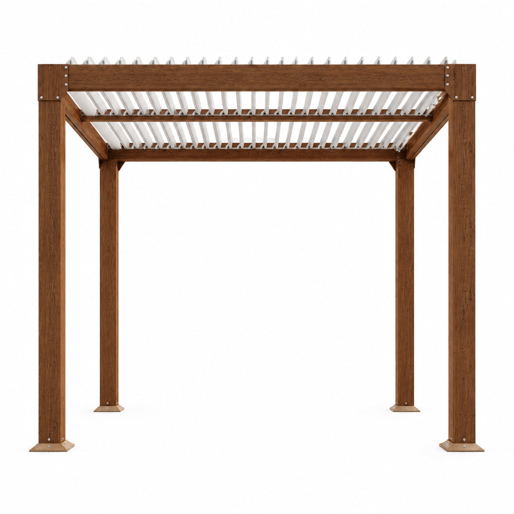 Louvered Pergola 10 Ft X10', Outdoor Pergola with Adjustable Louvered Roof, Reinforced Aluminum Frame, Integrated Drainage System, Hardtop Gazebo for Patio, Deck, Wood Grain