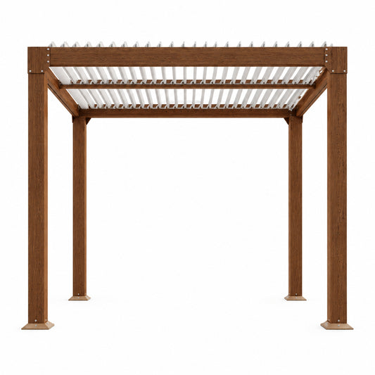 Louvered Pergola 10 Ft X10', Outdoor Pergola with Adjustable Louvered Roof, Reinforced Aluminum Frame, Integrated Drainage System, Hardtop Gazebo for Patio, Deck, Wood Grain