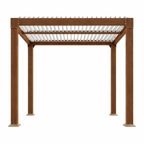 Louvered Pergola 10 Ft X10', Outdoor Pergola with Adjustable Louvered Roof, Reinforced Aluminum Frame, Integrated Drainage System, Hardtop Gazebo for Patio, Deck, Wood Grain