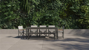 8 Seat Aluminum Dining - 5 Director's Chairs, Bench - Grand Alfresco