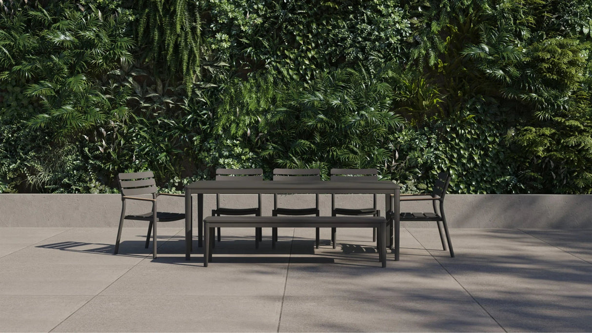 8 Seat Aluminum Dining Set - 5 Chairs, Bench - Grand Alfresco