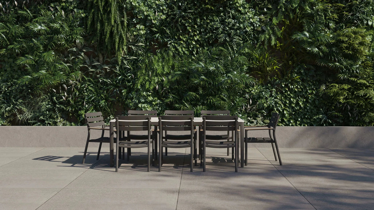 8 Seat OuterStone Dining Set in Mineral Gray - 8 Armchairs - Grand Alfresco