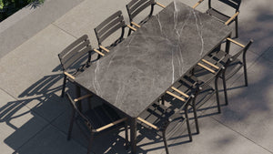 8 Seat OuterStone Dining Set in Mineral Gray - 8 Armchairs - Grand Alfresco