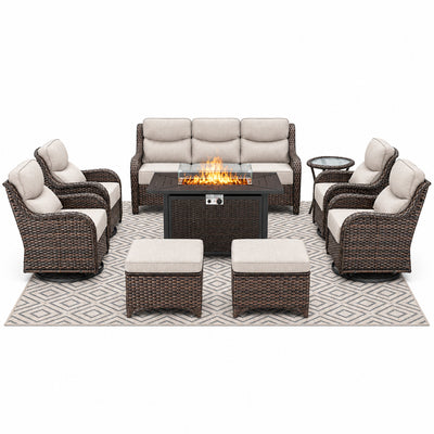 9-Piece Patio Furniture Set with Fire Pit & Swivel Chairs