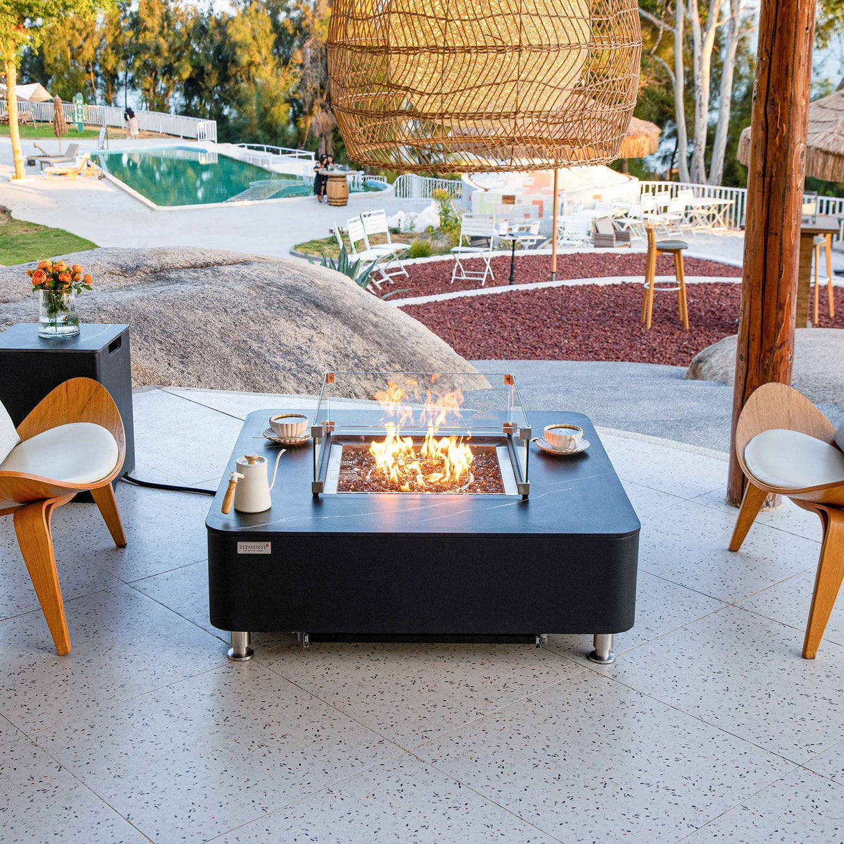 Elementi Plus Annecy Marble Porcelain Fire Table - Grand Alfresco