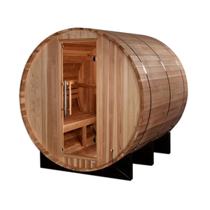 Golden Designs Arosa 4 Person Barrel Traditional Sauna - Pacific Cedar - Grand Alfresco