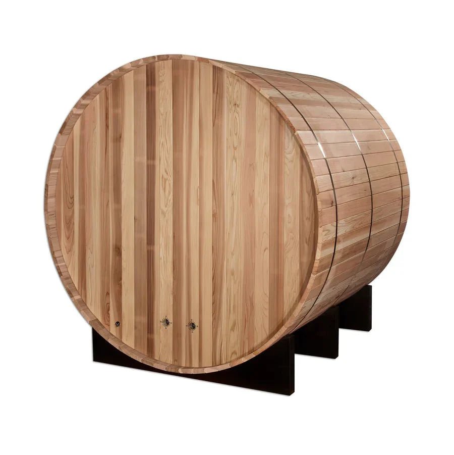 Golden Designs Arosa 4 Person Barrel Traditional Sauna - Pacific Cedar - Grand Alfresco