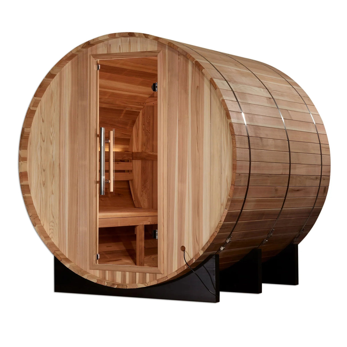 Golden Designs Arosa 4 Person Barrel Traditional Sauna - Pacific Cedar - Grand Alfresco