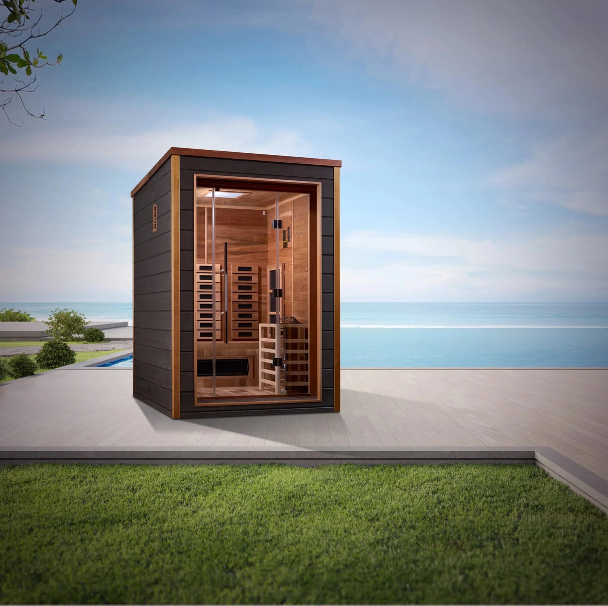 Golden Designs Nora 2 Person Outdoor - Indoor Hybrid Full Spectrum Sauna (GDI - 8222 - 01) - Grand Alfresco