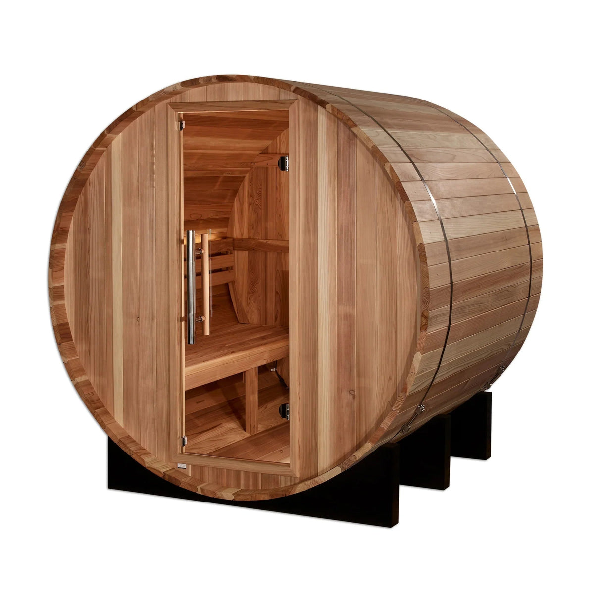 Golden Designs St. Moritz 2 Person Barrel Traditional Sauna - Pacific Cedar - Grand Alfresco