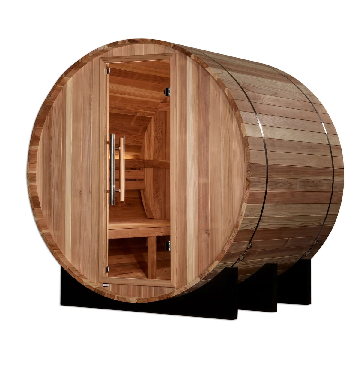 Golden Designs St. Moritz 2 Person Barrel Traditional Sauna - Pacific Cedar - Grand Alfresco