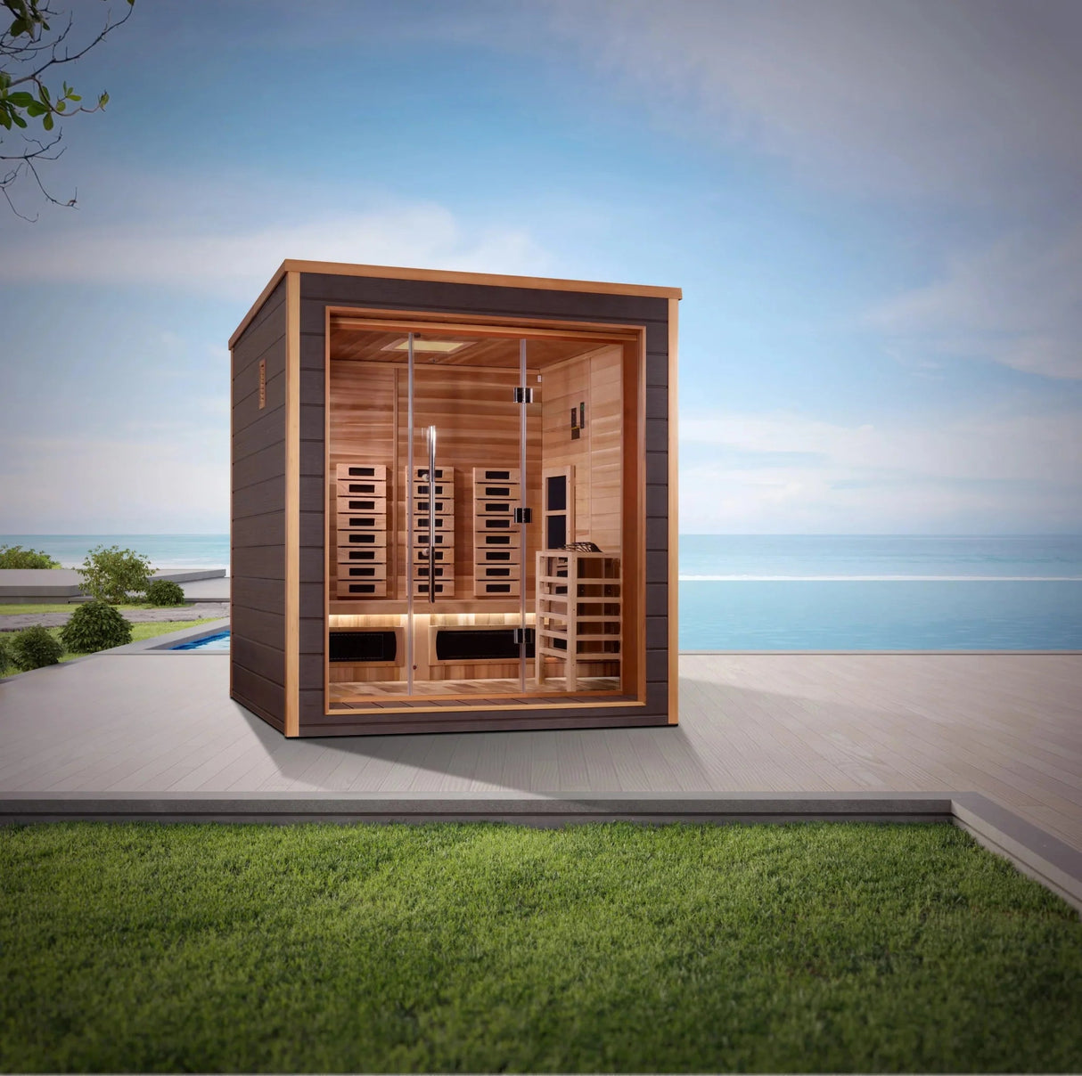 Golden Designs Visby 3 Person Outdoor - Indoor Hybrid Full Spectrum Sauna (GDI - 8223 - 01) - Grand Alfresco