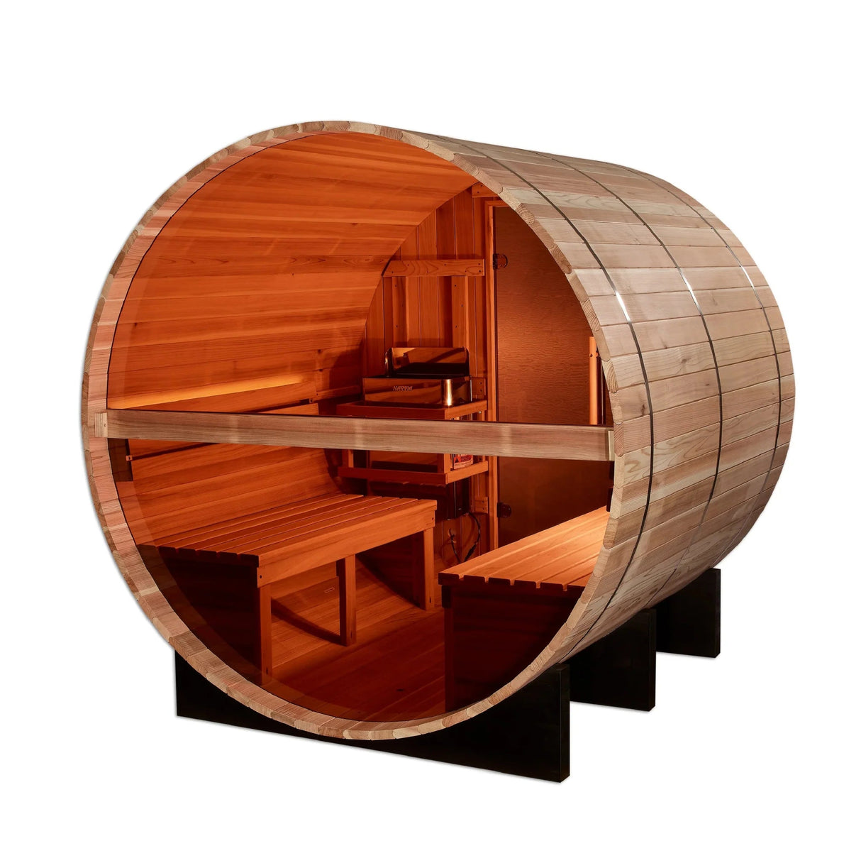 Golden Designs Zurich 4 Person Barrel with Bronze Privacy View - Traditional Sauna - Grand Alfresco