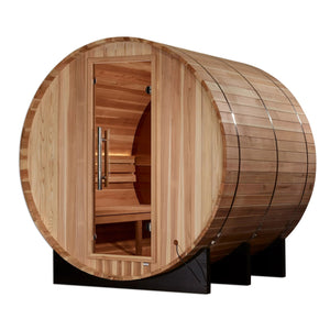 Golden Designs Zurich 4 Person Barrel with Bronze Privacy View - Traditional Sauna - Grand Alfresco