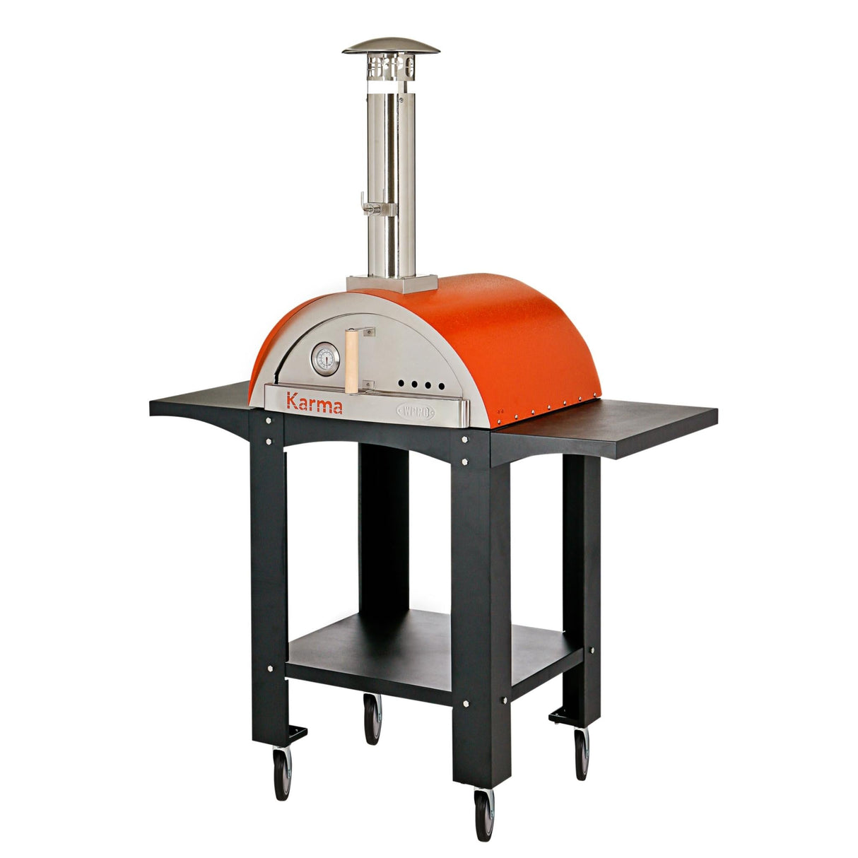 Karma 25 - Orange w/Black Stand on 4 Caster Wheels, Bottom Shelf & Side Shelves - Grand Alfresco