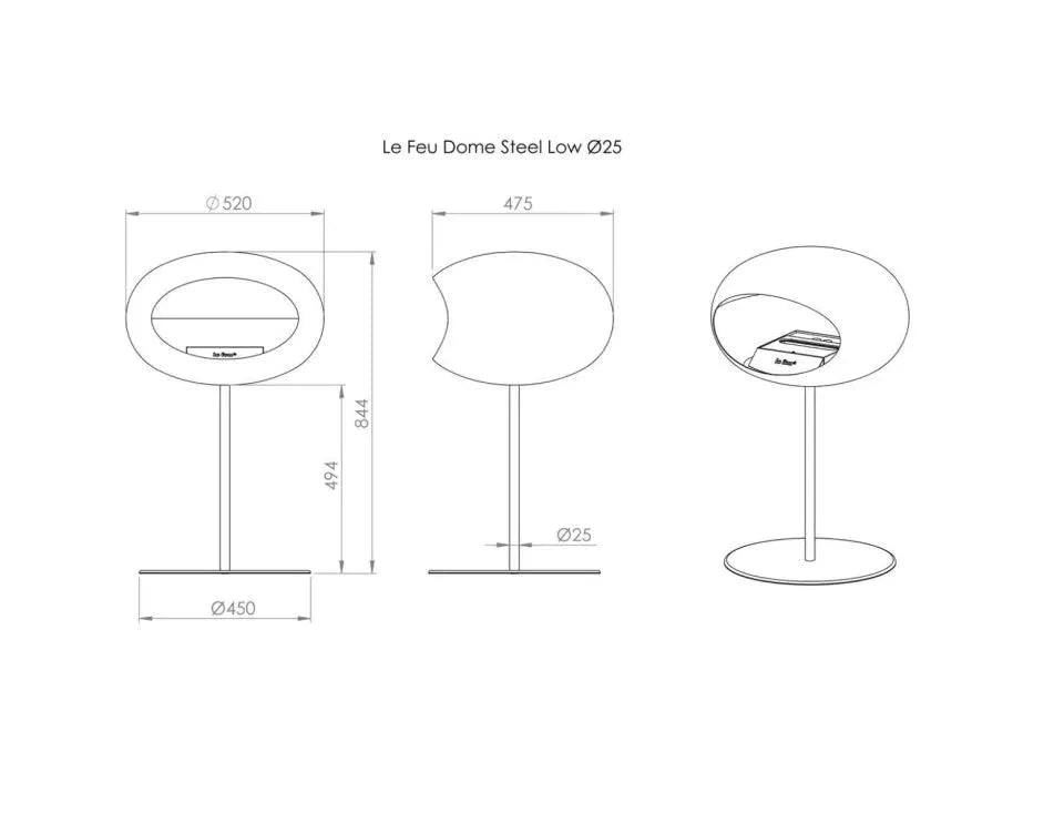 Le Feu - Dome Chromed Silver Ground Steel Low Pole - Fireplace - Grand Alfresco