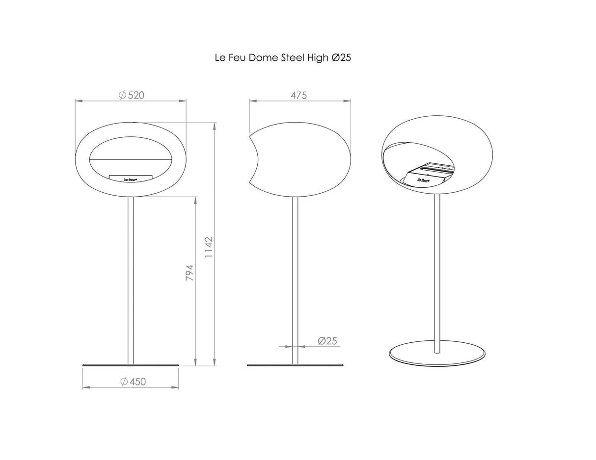 Le Feu - Dome Mocca Ground Steel High Pole - Fireplace - Grand Alfresco