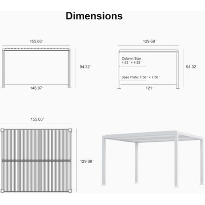 Louvered Pergola Modern White Pergola with Adjustable Roof for Deck Backyard Garden — product view 11