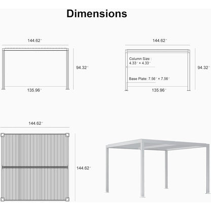 Louvered Pergola Modern White Pergola with Adjustable Roof for Deck Backyard Garden — product view 14