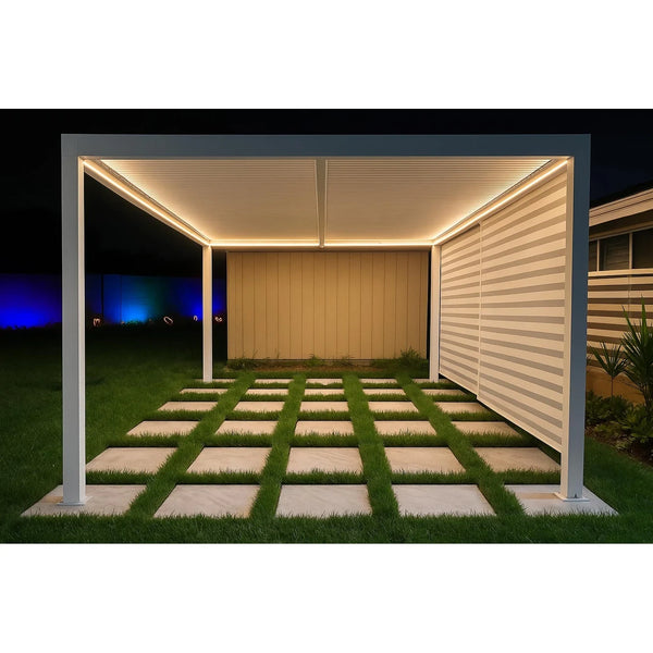 White Louvered Pergola with Adjustable Roof