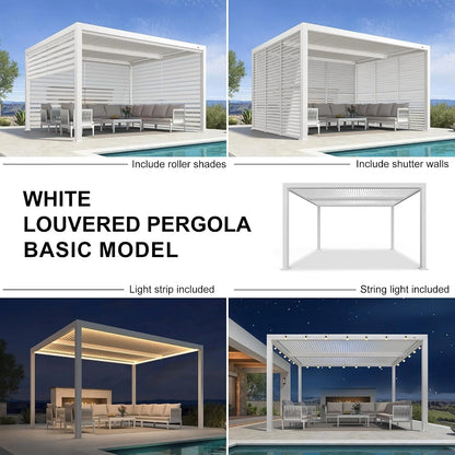 Louvered Pergola Modern White Pergola with Adjustable Roof for Deck Backyard Garden — product view 3