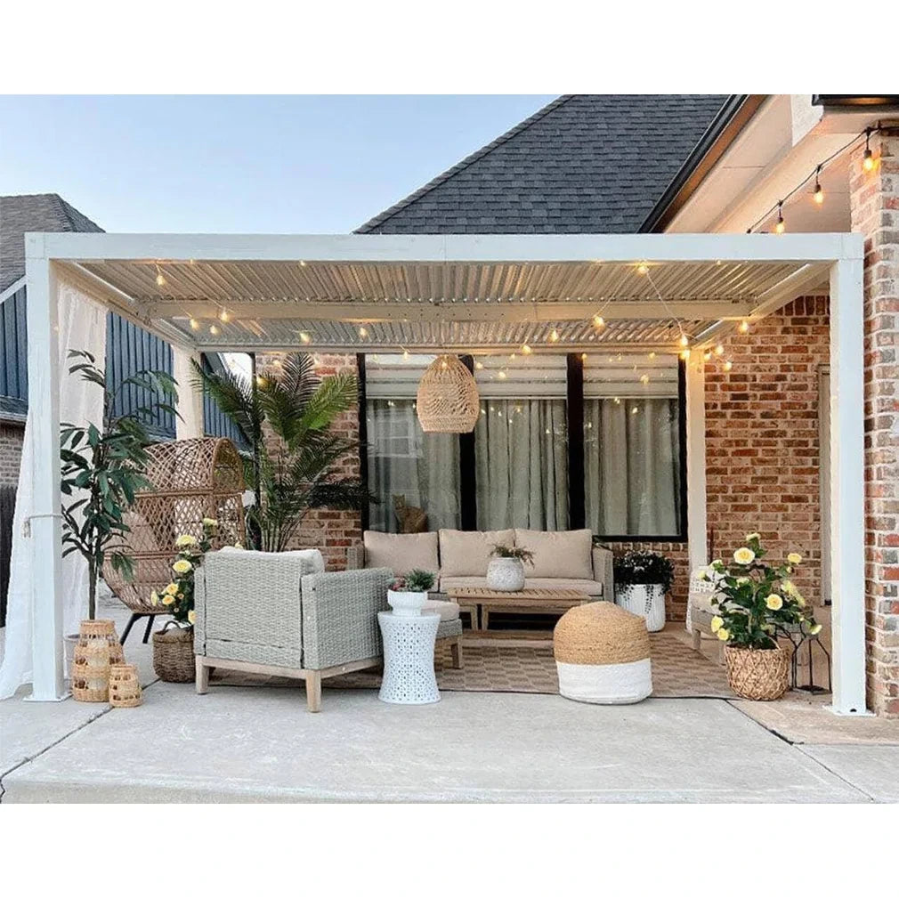 Louvered Pergola Modern White Pergola with Adjustable Roof for Deck Backyard Garden — product view 31