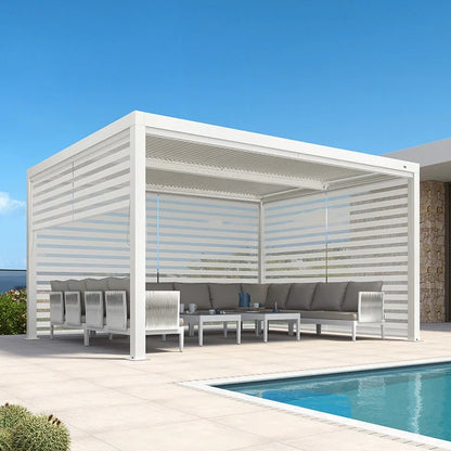 Louvered Pergola Modern White Pergola with Adjustable Roof for Deck Backyard Garden — product view 36