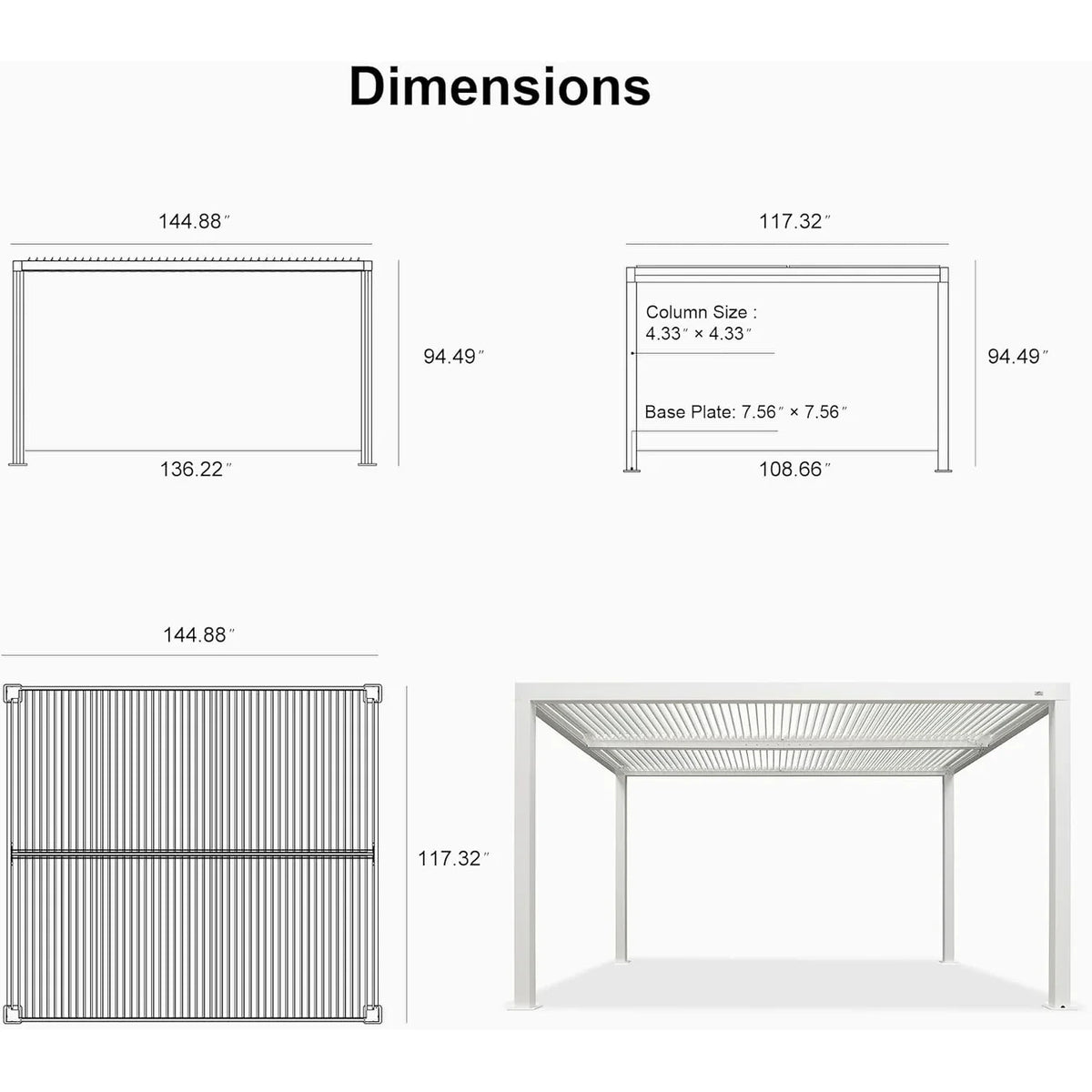 Louvered Pergola Modern White Pergola with Adjustable Roof for Deck Backyard Garden — product view 55