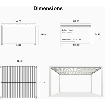 Louvered Pergola Modern White Pergola with Adjustable Roof for Deck Backyard Garden — product view 55