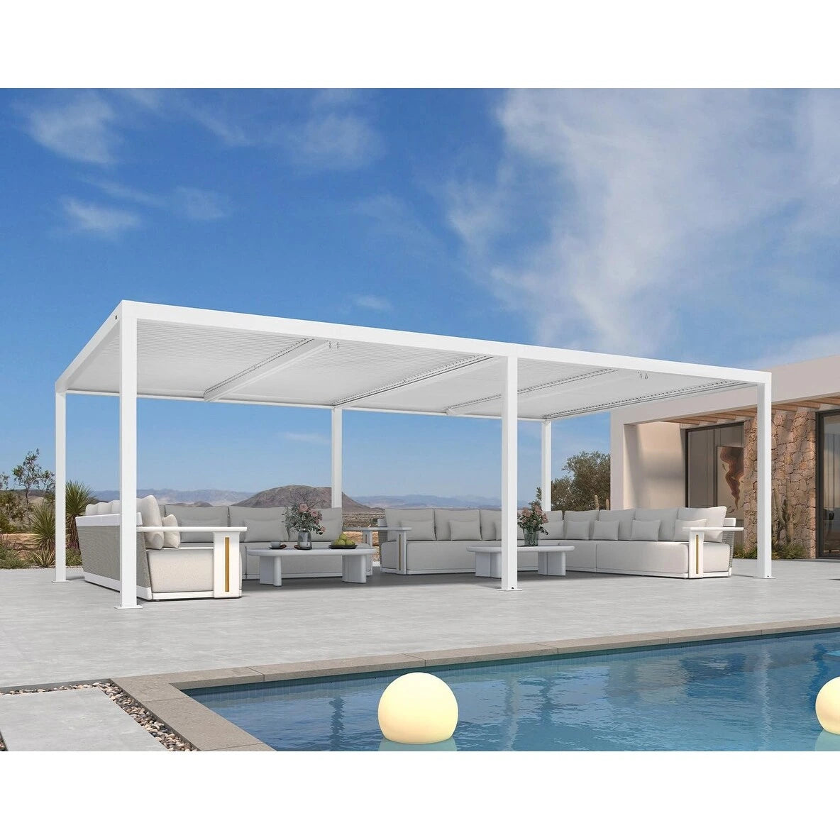 Louvered Pergola Modern White Pergola with Adjustable Roof for Deck Backyard Garden — product view 58