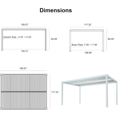 Louvered Pergola Modern White Pergola with Adjustable Roof for Deck Backyard Garden — product view 65