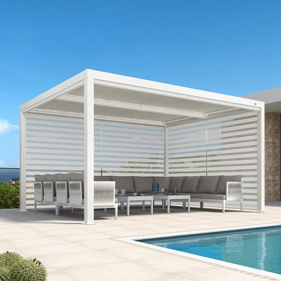 Louvered Pergola Modern White Pergola with Adjustable Roof for Deck Backyard Garden — product view 69
