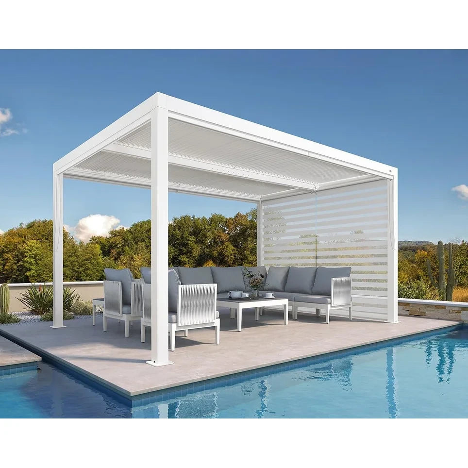 Louvered Pergola Modern White Pergola with Adjustable Roof for Deck Backyard Garden — product view 78