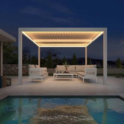 Louvered Pergola Modern White Pergola with Adjustable Roof for Deck Backyard Garden — product view 82
