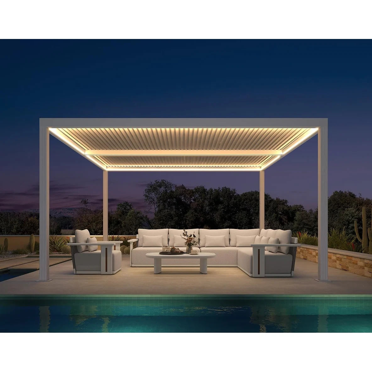 Louvered Pergola Modern White Pergola with Adjustable Roof for Deck Backyard Garden — product view 85
