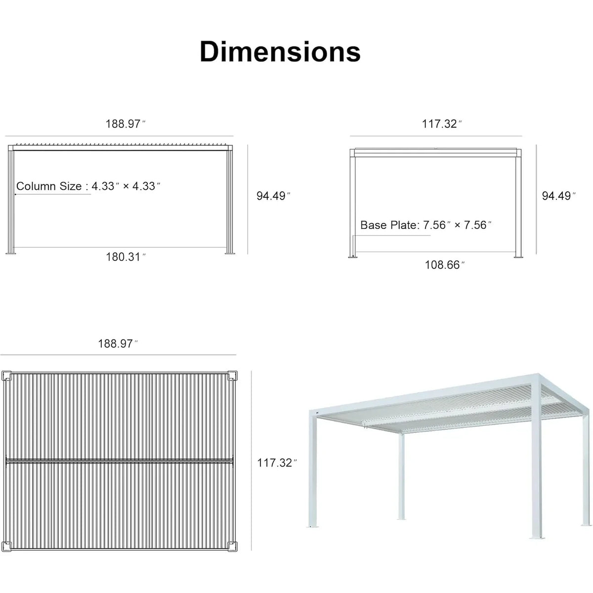 Louvered Pergola Modern White Pergola with Adjustable Roof for Deck Backyard Garden — product view 97