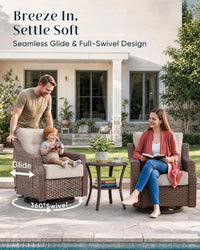 Luxurious 7 Piece Patio Furniture Set with Fire Pit Table, High Back Wicker Swivel Rocker Glider Outdoor Chairs with 6" Cushion, All-Weather Patio Conversation Set for Yard Garden - Brown/Beige — product view 3
