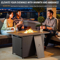 Luxurious 7 Piece Patio Furniture Set with Fire Pit Table, High Back Wicker Swivel Rocker Glider Outdoor Chairs with 6" Cushion, All-Weather Patio Conversation Set for Yard Garden - Brown/Beige — product view 6