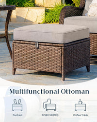 Luxurious 7 Piece Patio Furniture Set with Fire Pit Table, High Back Wicker Swivel Rocker Glider Outdoor Chairs with 6" Cushion, All-Weather Patio Conversation Set for Yard Garden - Brown/Beige — product view 7