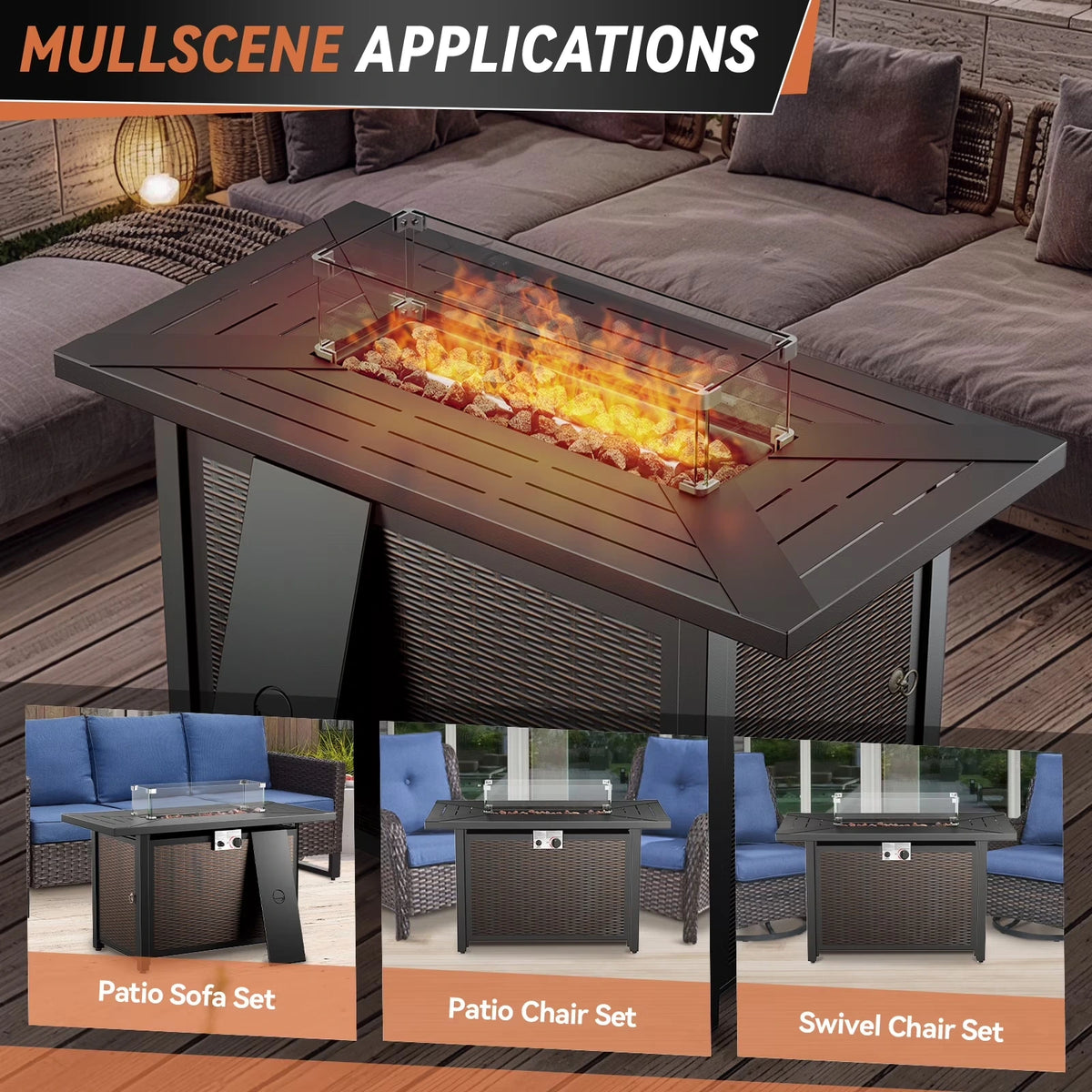 Luxury 9-Piece Outdoor Patio Furniture Set with Fire Pit Table,Swivel Rocker Chairs and 6" Thick Cushions,Wicker Sofa and Ottomans,Patio Conversation Sets for Porch Deck Garden Backyard — product view 10