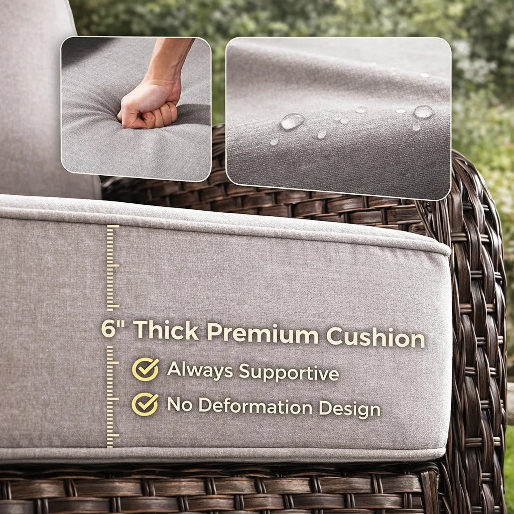 Luxury 9-Piece Outdoor Patio Furniture Set with Fire Pit Table,Swivel Rocker Chairs and 6" Thick Cushions,Wicker Sofa and Ottomans,Patio Conversation Sets for Porch Deck Garden Backyard — product view 7