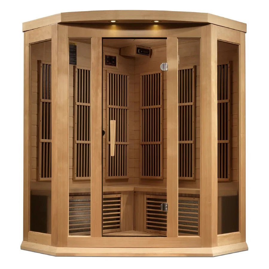 Maxxus 3 Person Corner Near Zero EMF FAR Infrared Sauna - Grand Alfresco