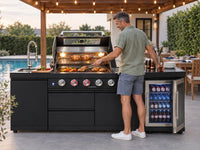 Outdoor Kitchen Island Gas Grill System 4 Burner BBQ Island with Rotisserie Kit, Integrated Sink, Wine Cooler & Granite Countertop — product view 2