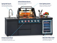 Outdoor Kitchen Island Gas Grill System 4 Burner BBQ Island with Rotisserie Kit, Integrated Sink, Wine Cooler & Granite Countertop — product view 3