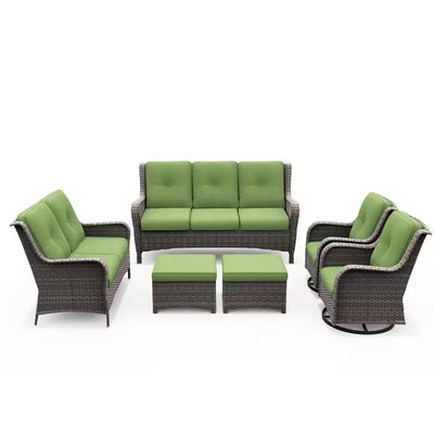 6-Piece Outdoor Patio Set with Swivel Rockers & Green Cushions