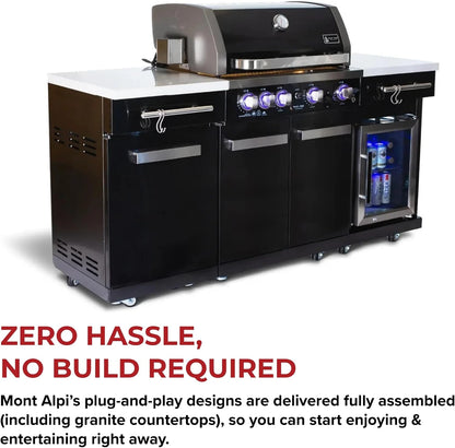 Premium 70"W Black Stainless Steel Outdoor Kitchen Island BBQ Gas Grill with Compact Refrigerator & Rotisserie Burner + Dual Sided Griddle Plate + Charcoal Tray + Natural Gas Conversion Kit — product view 3