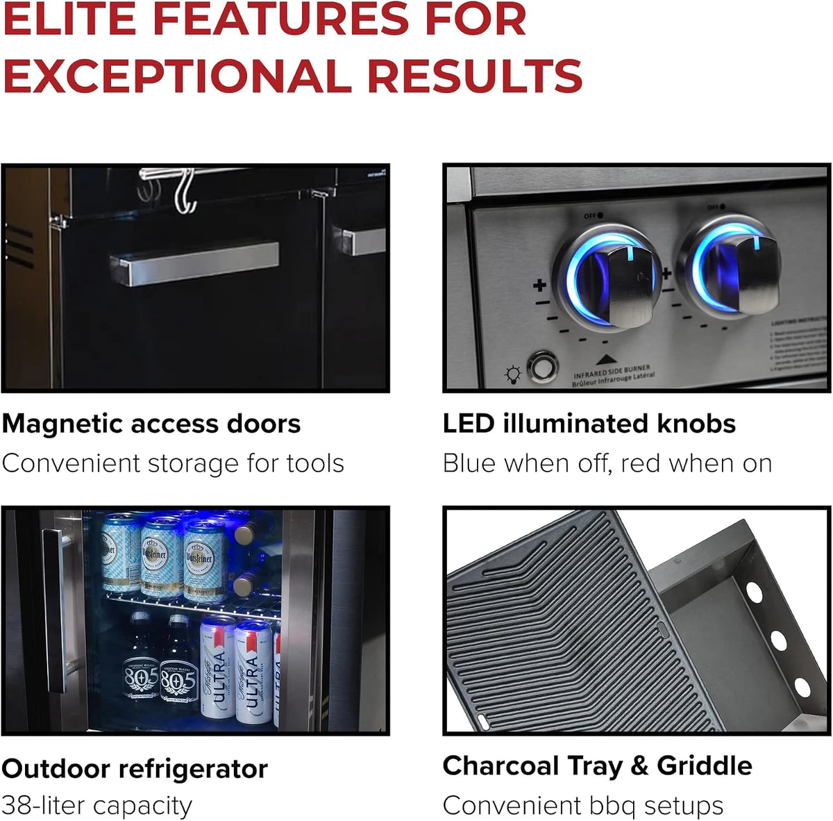 Premium 70"W Black Stainless Steel Outdoor Kitchen Island BBQ Gas Grill with Compact Refrigerator & Rotisserie Burner + Dual Sided Griddle Plate + Charcoal Tray + Natural Gas Conversion Kit — product view 4