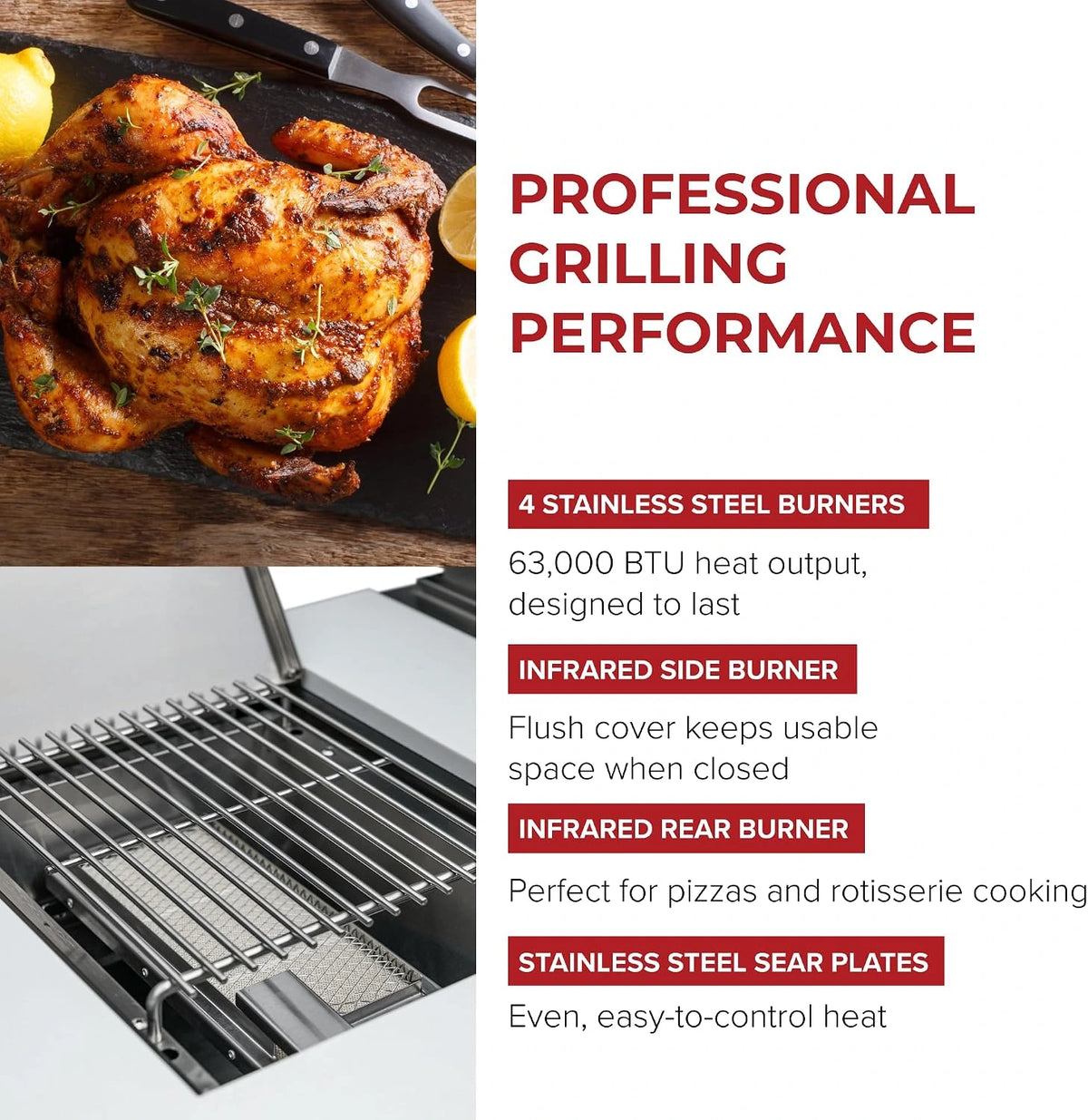 Premium 70"W Black Stainless Steel Outdoor Kitchen Island BBQ Gas Grill with Compact Refrigerator & Rotisserie Burner + Dual Sided Griddle Plate + Charcoal Tray + Natural Gas Conversion Kit — product view 5