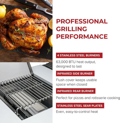 Premium 70"W Black Stainless Steel Outdoor Kitchen Island BBQ Gas Grill with Compact Refrigerator & Rotisserie Burner + Dual Sided Griddle Plate + Charcoal Tray + Natural Gas Conversion Kit — product view 5